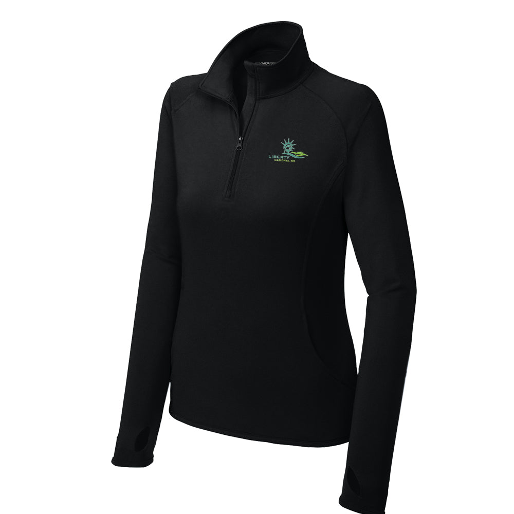 Liberty National Sport-Tek® Women's Sport-Wick® Stretch 1/4-Zip Pullover (Black)