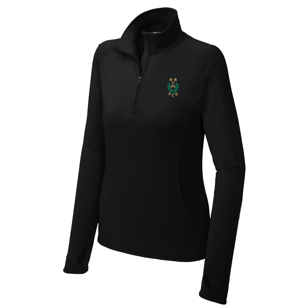 Peachtree Golf Club Sport-Tek® Women's Sport-Wick® Stretch 1/4-Zip Pullover (Black)