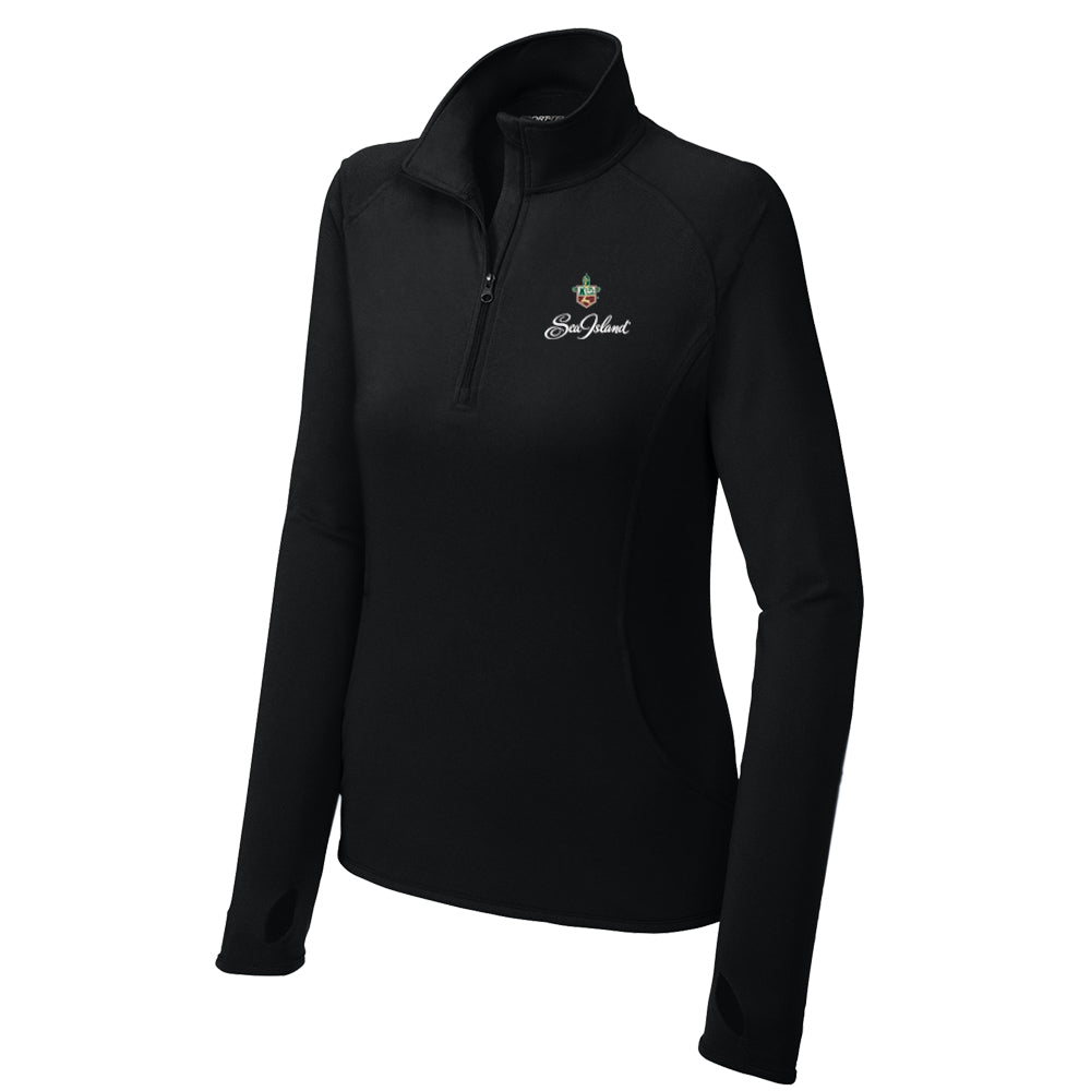 Sea Island Sport-Tek® Women's Sport-Wick® Stretch 1/4-Zip Pullover (Black)